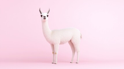Fototapeta premium A cute, stylized white llama standing against a pink background.