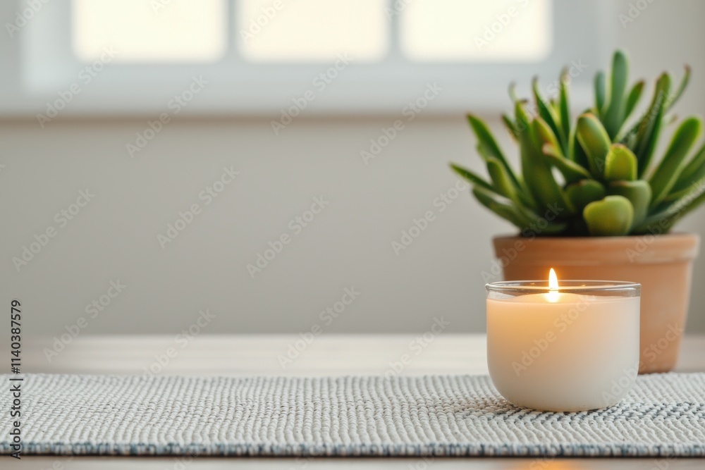 Poster burning candle creating a tranquil atmosphere for meditation and relaxation