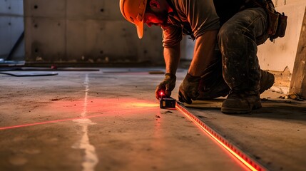 87. A construction worker using a laser level to ensure precision on a building project