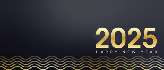 Happy New Year 2025 gold and black color banner background greeting card