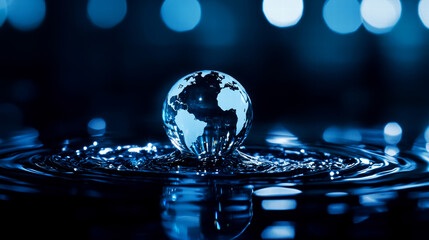 Fototapeta premium Water droplet reflecting the world in a serene environment