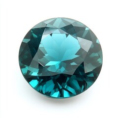 Radiant Teal Apatite Gemstone in Round Cut on White Background