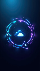 Digital illustration of a CICD pipeline with cloud computing elements, symbolizing continuous integration and deployment in DevOps environment.