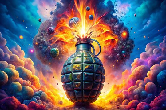 Exploding Mind: Surreal Grenade Photography, Psychedelic Brain, Mental Blast, Abstract Mind, Inner Chaos