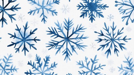Delicate Snowflakes in Icy Blues and Silvers on White Background Creating Serene Winter Scene