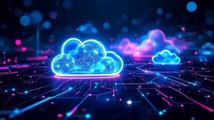 Fototapeta premium Futuristic network of cloud computing and blockchain technology - A vibrant 3d polygonal illustration depicting the interconnected world of digital currency and modern tech