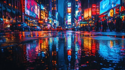 Rainy night reflections cityscape photography urban environment street view moody aesthetic