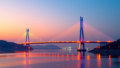Obraz premium Futuristic Bridge - A glowing bridge symbolizing the transition. background copyspace