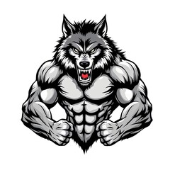 Fototapeta premium Illustration of a Muscular, Fierce Wolf with a Menacing Expression