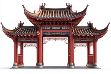 Fototapeta premium White background with a Chinese pavilion entrance