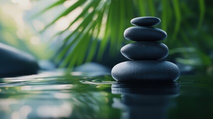 Obraz premium Tranquil stacked stones in serene water setting