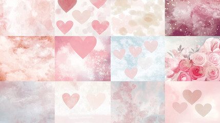 Romantic Valentine's Day Background with Hearts, Flowers, and Golden Accents