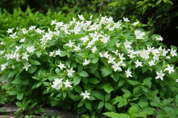 White jasmine resembles a radiant white lily among green leaves exceptionally alluring