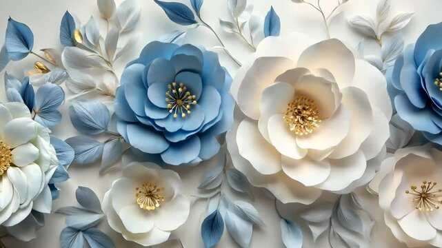 This stock image of elegant white and blue paper flowers is ideal for wedding, birthday, or springtime designs.