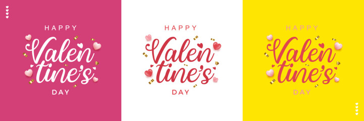 Banner template for Valentine's day with handwritten style and some decorations, on a pink, white and yellow background
