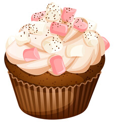 Hot Chocolate Cupcake with Marshmallows & Cocoa Powder Toppings. Holiday Festive Dessert 