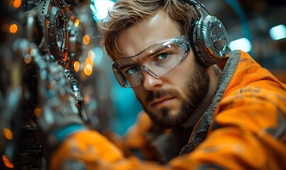 Obraz premium A worker in a high-tech environment expertly controls a using advanced technology 