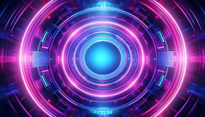 Obraz premium Futuristic circular design with vibrant neon colors.