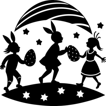 black silhouettes easter egg hunt clip art preview