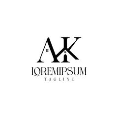 letter at monogram AK with symbol home real estate simple modern logo