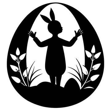 black silhouette child easter egg scene clip art preview