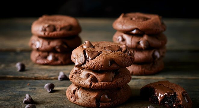 chocolate cookies on a wooden table