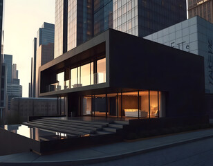 Fototapeta premium A Minimalist Black Villa in NYC