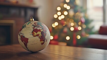 christmas world map globe ornament ball bakcground concept