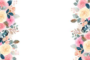 Watercolor flowers frame, background for design template.