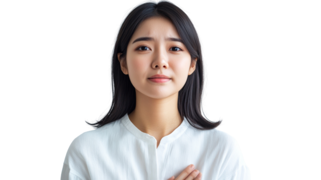 Asian Woman Suffering Acid Reflux with Chest Pain