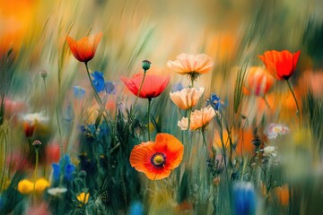 Obraz premium Vibrant wildflowers in a sunlit meadow. (5)