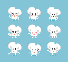 Set of emotions and poses of the character champignon chef in a cute cartoon funny flat style.