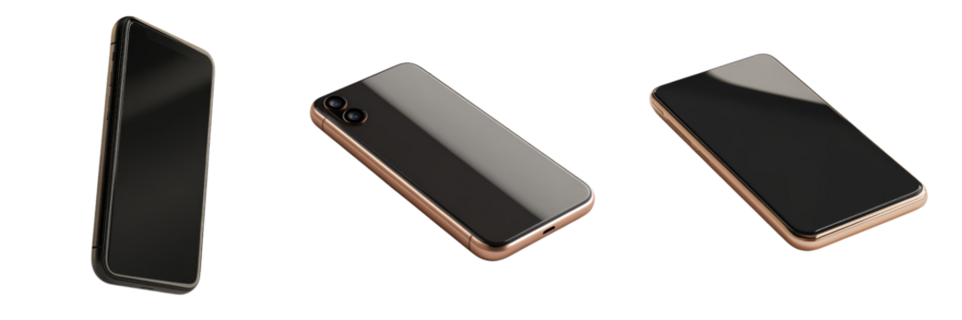 A sleek smartphone displaying different angles with a glossy finish and contrasting colors.