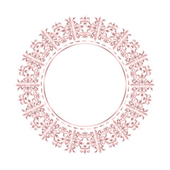 Damask Rose Gold Round patterned border, pattern with place for text, Floral frame, Ornament for decoration of cards and invitations, Circular arabic pattern, Round baroque ornament, Vintage frame