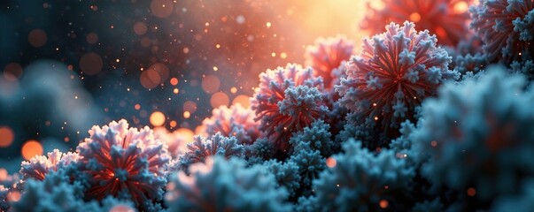 Fototapeta premium Airborne spores from mold fungus suspended in air currents, cloud, biology, microscopic