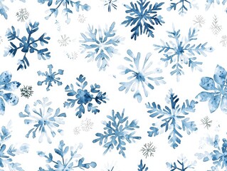Fototapeta premium Watercolor Snowflakes in Blue Tones for Winter and Holiday Seasonal Decor and Design