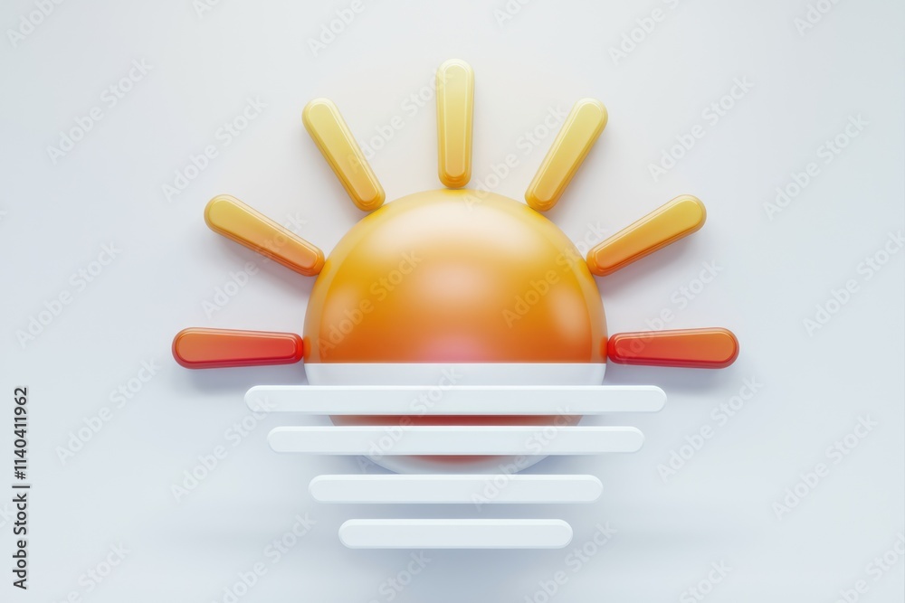 Aufkleber vibrant 3d sunset rendering with layered horizon lines.