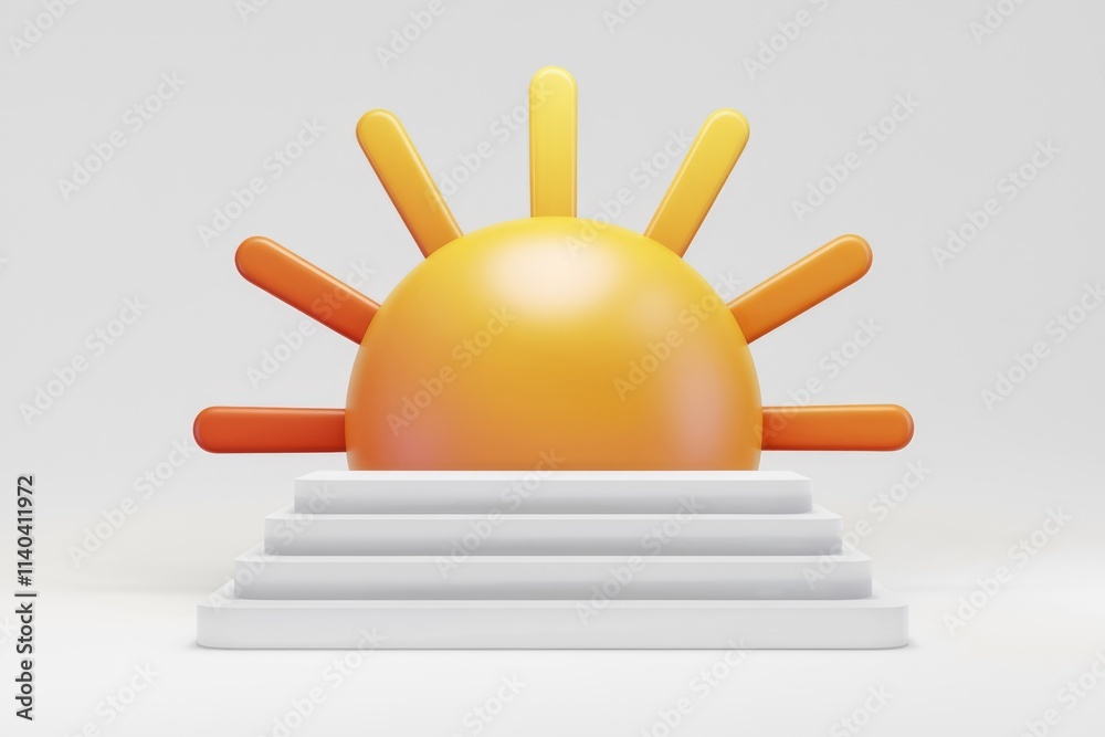 Aufkleber a 3d rendering of a stylized sun rising above a white platform.