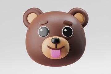 Fototapeta premium Adorable 3D brown bear emoticon with big eyes and tongue out playful and cute.