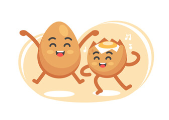 The emotion of joy of the character egg whole and broken in a cute cartoon funny flat style.