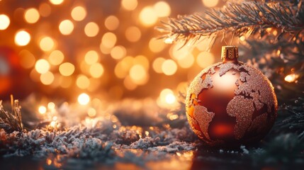 Fototapeta premium christmas world map globe ornament ball bakcground concept