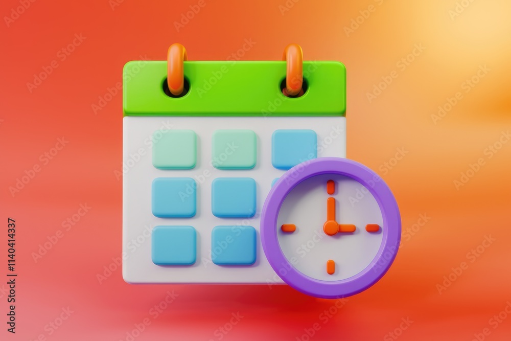 Poster A 3D render of a calendar and clock symbolizing time management and scheduling.