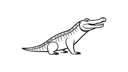 illustration of a crocodile from side outline black and white illustration