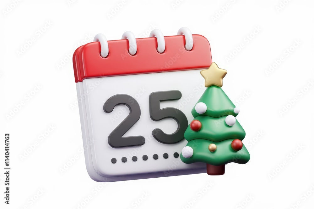 Poster a 3d render of a calendar showing december 25th with a decorated christmas tree.