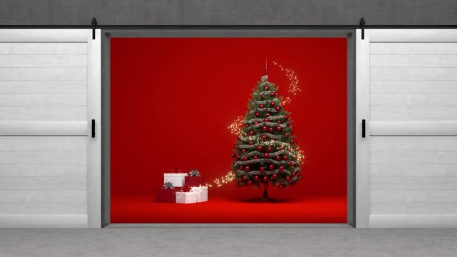 abstract christmas tree with fairy lights effect - 3D rendering 4K