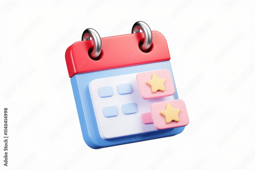 Poster A 3D rendered calendar icon with two star rating indicators showing scheduled events.