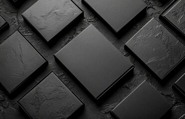 Elegant black gift boxes with ribbons on dark background