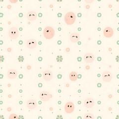 Cute Kawaii Faces Pattern: Seamless pastel design with adorable kawaii faces, perfect for kids' clothing, stationery, or home decor.  A charming.