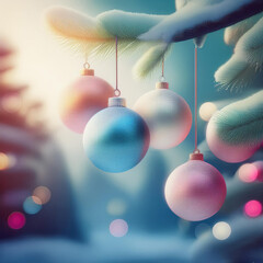 Fototapeta premium Pastel and Soft Tones Christmas Bauble in a dreamy Winter Wonderland
