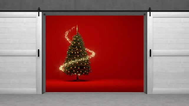 abstract christmas tree with fairy lights effect - 3D rendering 4K